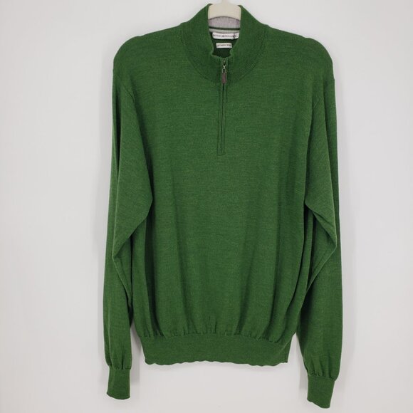 Peter Millar Merino Wool 1/4 Zip up Pullover Sweater XL Mens Golf Quarter Green - Picture 1 of 8